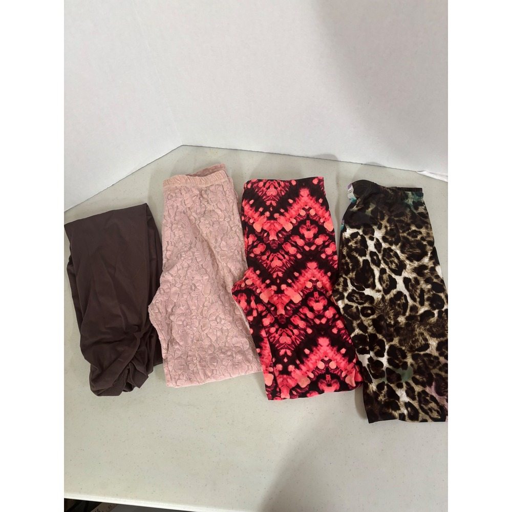 Lot‎ of 4 Women's Leggings Pants Brown Lace Tie Dye Leopard Print Sizes L